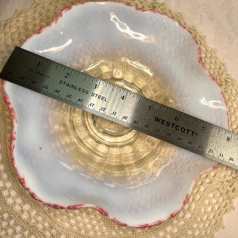 Pair Antique Cranberry Frit Moonstone Paneled Bowl Jefferson Glass Fancy Fantail